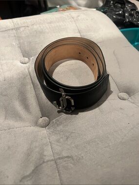 Jimmy Choo Black Leather Men’s Belt with Silver Logo Buckle